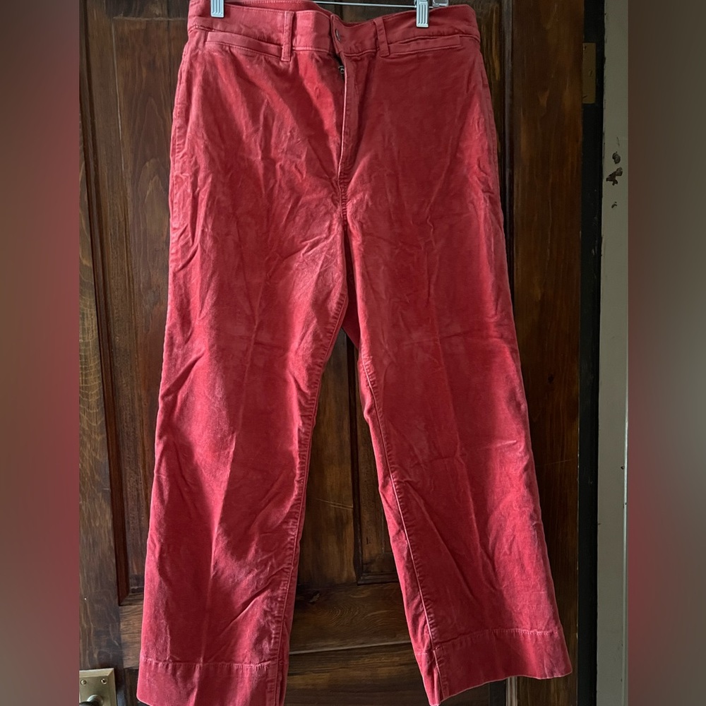 Coral cropped wide leg velvet jeans size 14